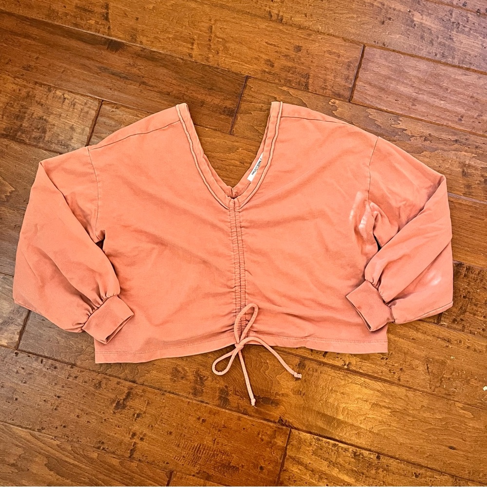 Project Social T Women’s Small Sweatshirt Cropped Ruched Front V-Neck Pink